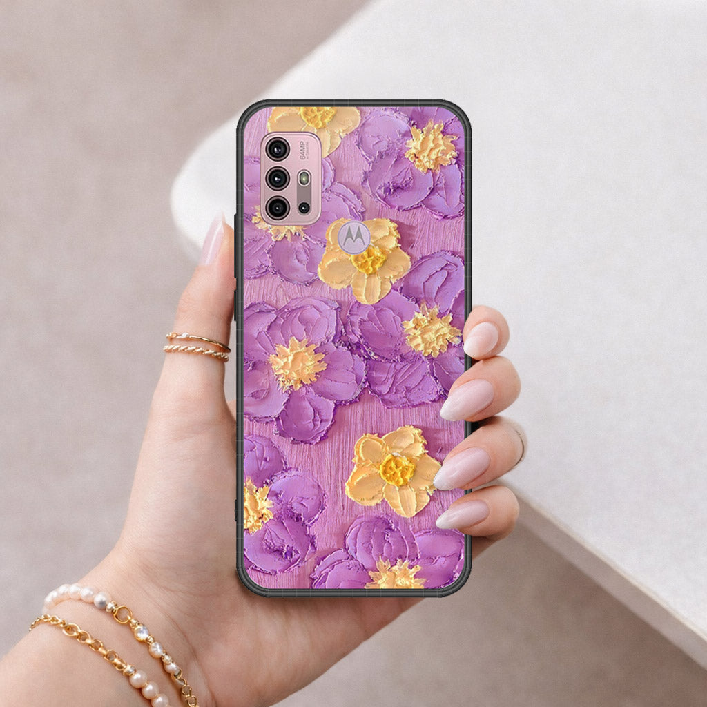 Motorola Moto G30 Cover - Floral Series - Design 8 - Purple & Yellow - HQ Premium Shine Durable Shatterproof Case