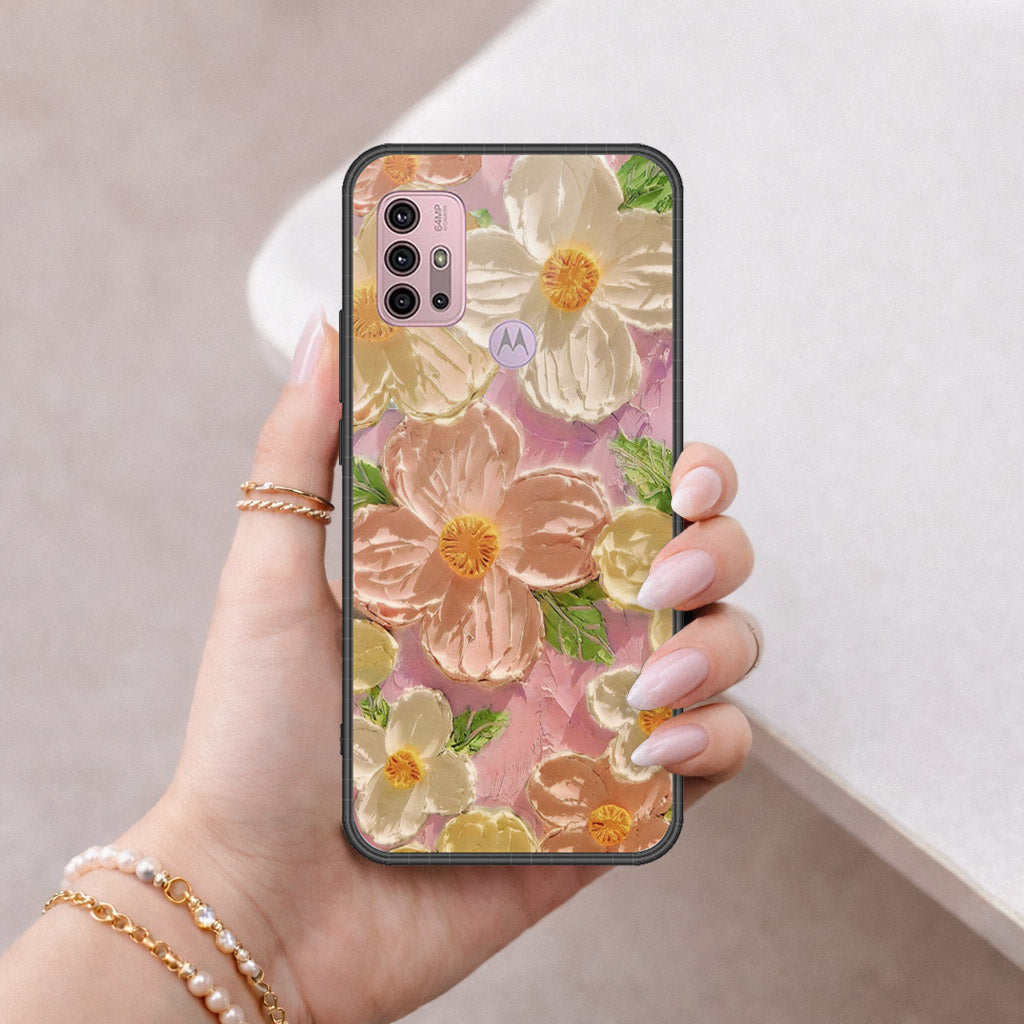 Motorola Moto G30 Cover - Floral Series - Design 11 - White & Green - HQ Premium Shine Durable Shatterproof Case