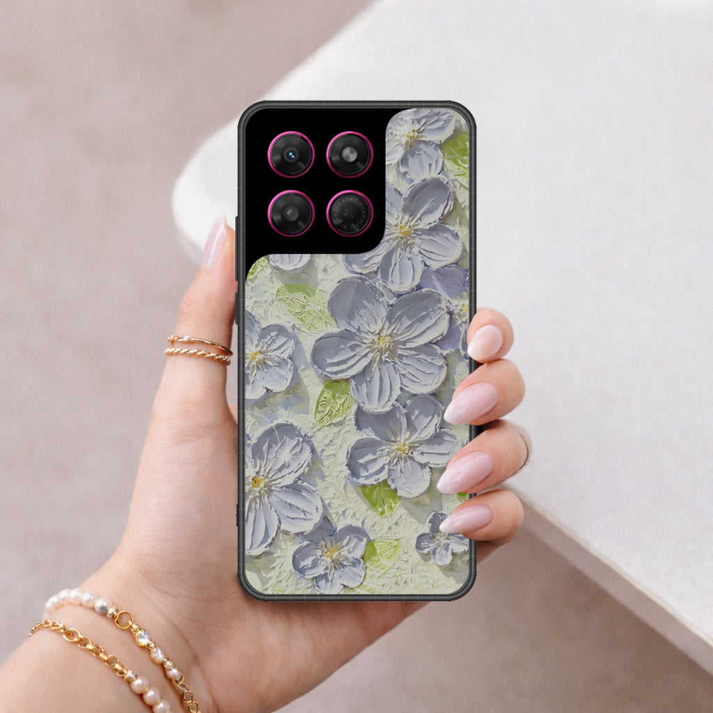 Motorola Moto G37 Power Cover - Floral Series - Design 12 - Grey & Green - HQ Premium Shine Durable Shatterproof Case