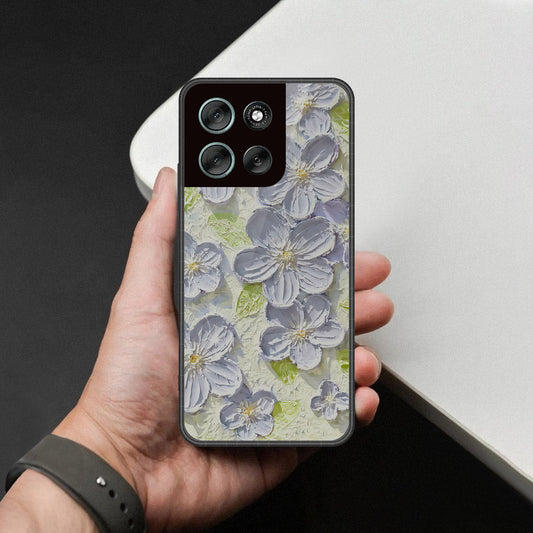 Motorola Moto G56 Cover - Floral Series - Design 12 - Grey & Green - HQ Premium Shine Durable Shatterproof Case