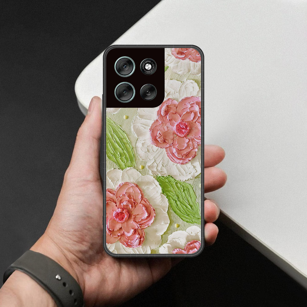 Motorola Moto G56 Cover - Floral Series - Design 13 - Offwhite & Green - HQ Premium Shine Durable Shatterproof Case