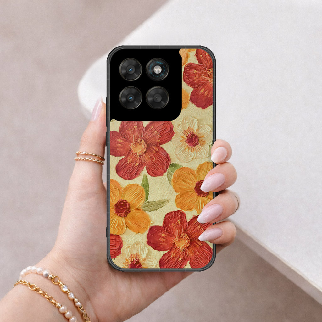 Motorola Moto G77 Cover - Floral Series - Design 6 - Red & Orange - HQ Ultra Shine Premium Infinity Glass Soft Silicon Borders Case