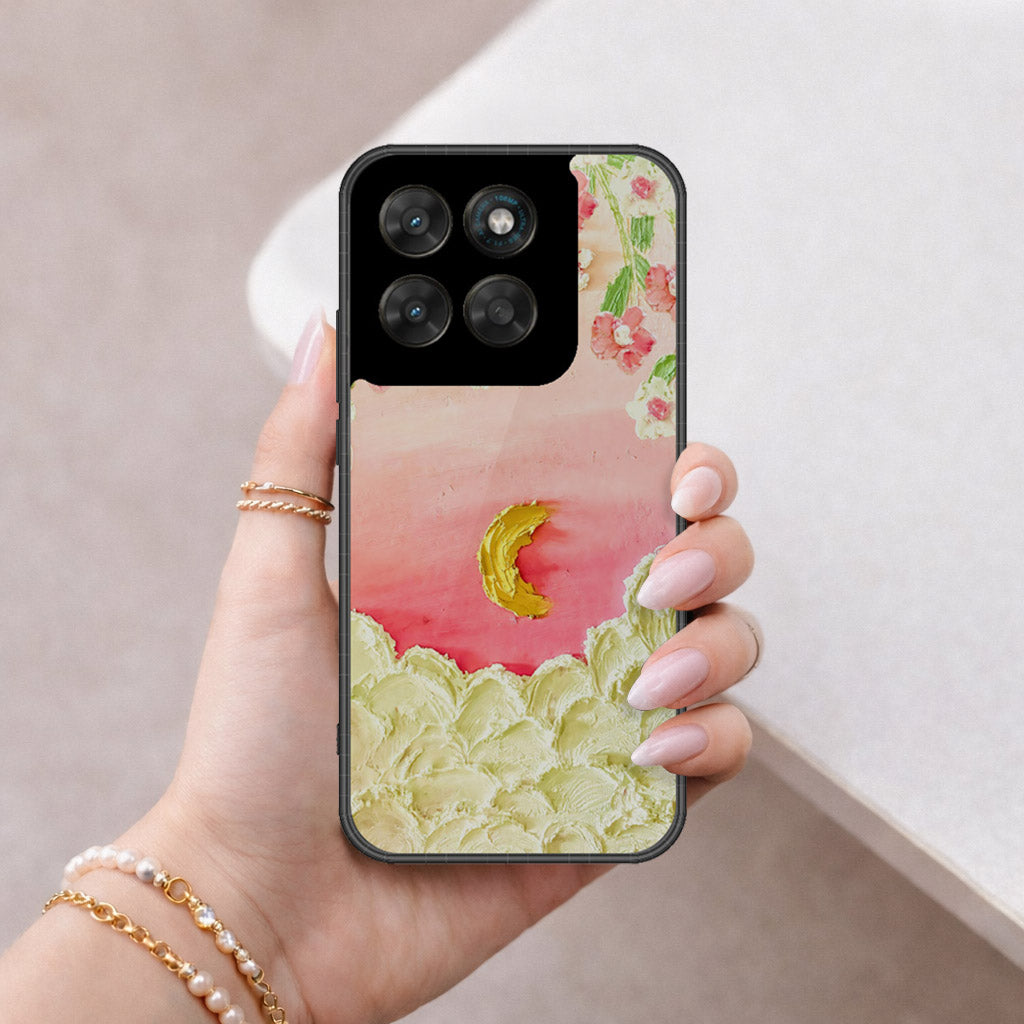 Motorola Moto G77 Cover - Floral Series - Design 7 - Pink & Yellow - HQ Ultra Shine Premium Infinity Glass Soft Silicon Borders Case