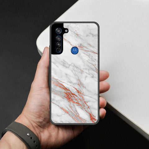 Motorola Moto G8 Cover - White Marble Series - HQ Premium Shine Durable Shatterproof Case