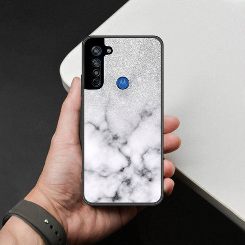 Motorola Moto G8 Cover - White Marble Series - HQ Premium Shine Durable Shatterproof Case