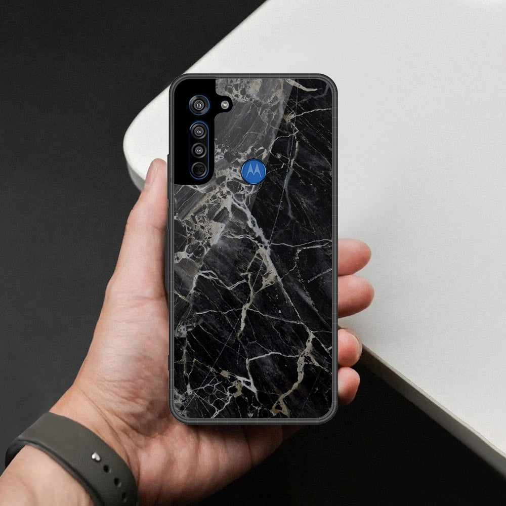 Motorola Moto G8 Cover - Black Marble Series - HQ Premium Shine Durable Shatterproof Case