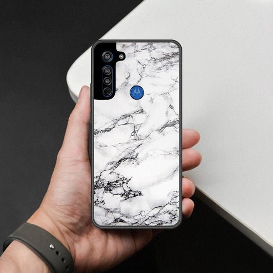 Motorola Moto G8 Cover - White Marble Series - HQ Premium Shine Durable Shatterproof Case