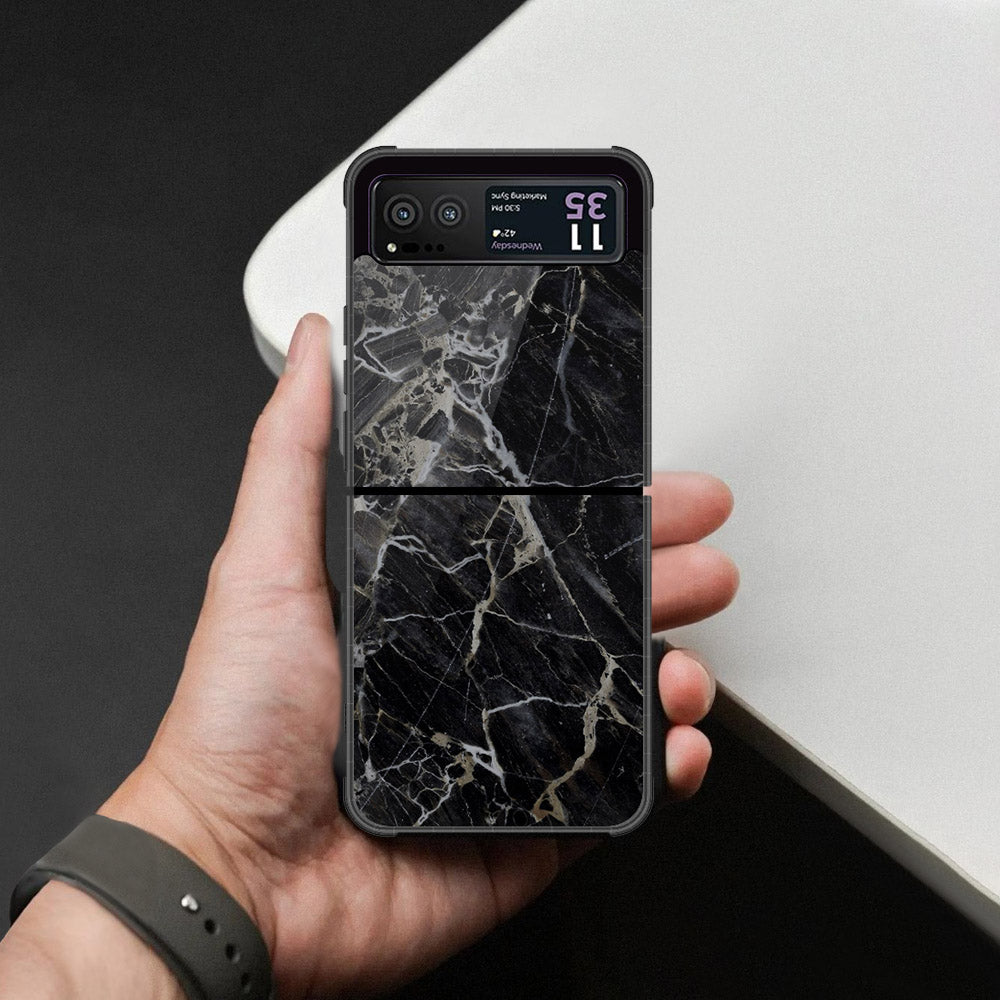 Motorola Razr 40 Cover - Black Marble Series - HQ Premium Shine Durable Shatterproof Case
