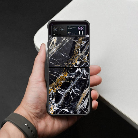 Motorola Razr 40 Cover - Black Marble Series - HQ Premium Shine Durable Shatterproof Case