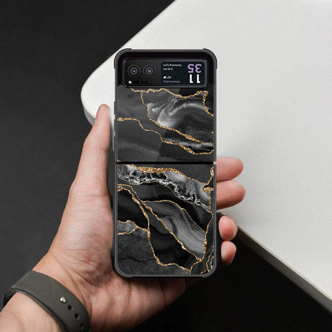 Motorola Razr 40 Cover - Black Marble Series - HQ Premium Shine Durable Shatterproof Case