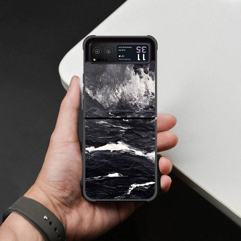 Motorola Razr 40 Cover - Black Marble Series - HQ Premium Shine Durable Shatterproof Case