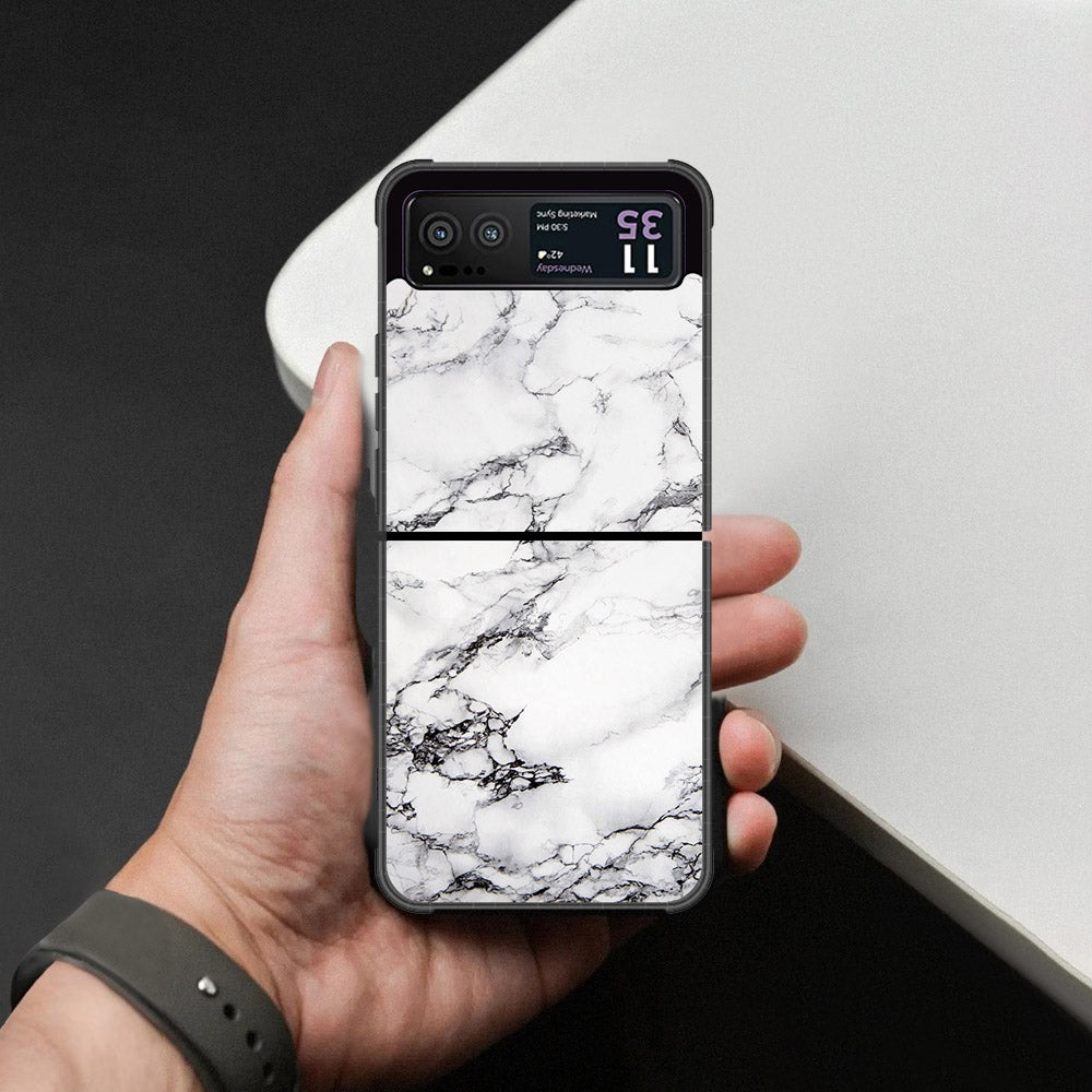 Motorola Razr 40 Cover - White Marble Series - HQ Premium Shine Durable Shatterproof Case