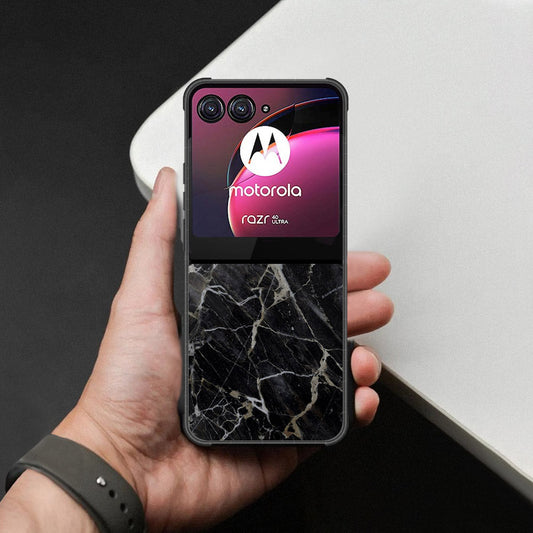 Motorola Razr 40 Ultra Cover - Black Marble Series - HQ Premium Shine Durable Shatterproof Case