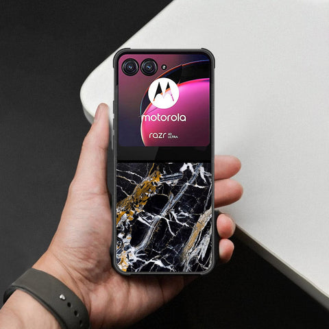Motorola Razr 40 Ultra Cover - Black Marble Series - HQ Premium Shine Durable Shatterproof Case