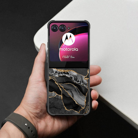 Motorola Razr 40 Ultra Cover - Black Marble Series - HQ Premium Shine Durable Shatterproof Case