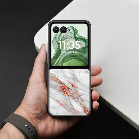 Motorola Razr Plus 2024 Cover - White Marble Series - HQ Premium Shine Durable Shatterproof Case