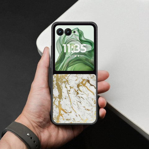 Motorola Razr 50 Ultra Cover - White Marble Series - HQ Premium Shine Durable Shatterproof Case