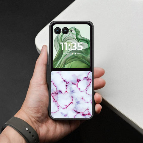 Motorola Razr 50 Cover - White Marble Series - HQ Premium Shine Durable Shatterproof Case