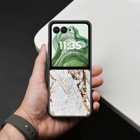 Motorola Razr 50 Ultra Cover - White Marble Series - HQ Premium Shine Durable Shatterproof Case