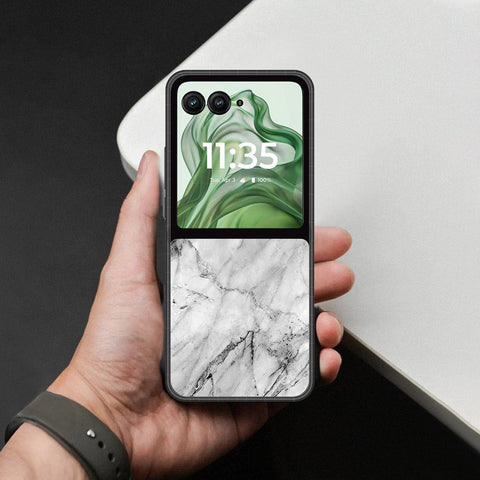 Motorola Razr 50 Ultra Cover - White Marble Series - HQ Premium Shine Durable Shatterproof Case
