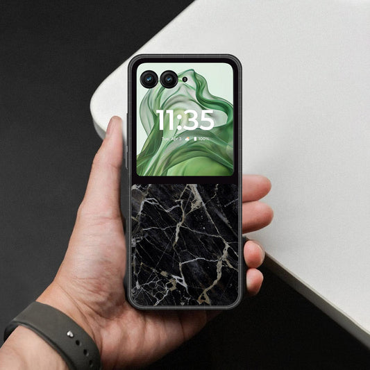 Motorola Razr Plus 2024 Cover - Black Marble Series - HQ Premium Shine Durable Shatterproof Case