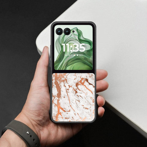 Motorola Razr Plus 2024 Cover - White Marble Series 2 - HQ Premium Shine Durable Shatterproof Case