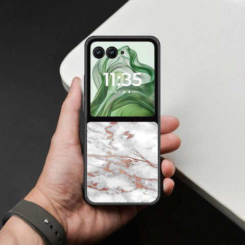 Motorola Razr 50 Cover - White Marble Series 2 - HQ Premium Shine Durable Shatterproof Case