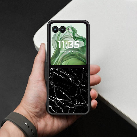 Motorola Razr 50 Cover - Black Marble Series - HQ Premium Shine Durable Shatterproof Case