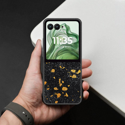 Motorola Razr 50 Cover - Black Marble Series - HQ Premium Shine Durable Shatterproof Case