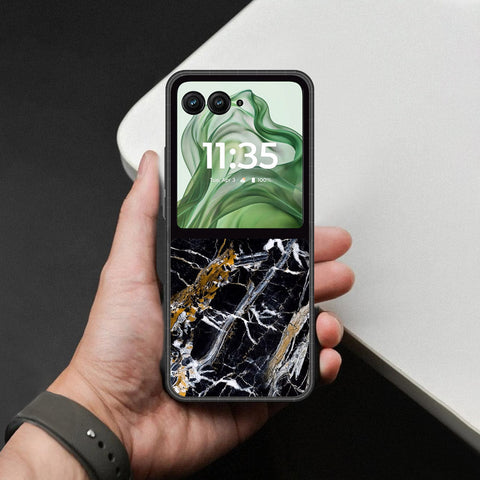 Motorola Razr Plus 2024 Cover - Black Marble Series - HQ Premium Shine Durable Shatterproof Case