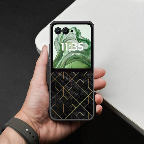 Motorola Razr 50 Cover - Black Marble Series - HQ Premium Shine Durable Shatterproof Case