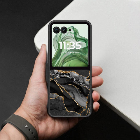 Motorola Razr 50 Cover - Black Marble Series - HQ Premium Shine Durable Shatterproof Case