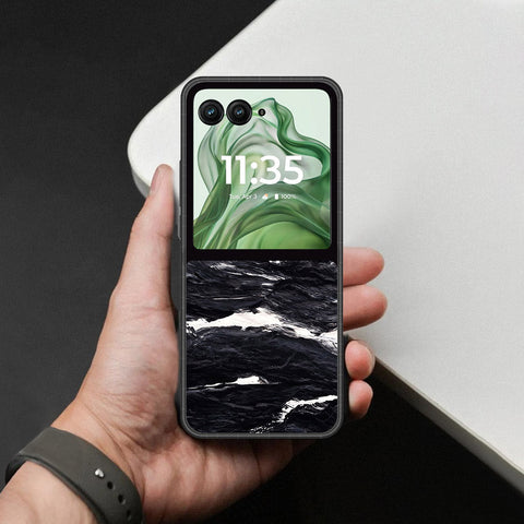 Motorola Razr 50 Cover - Black Marble Series - HQ Premium Shine Durable Shatterproof Case
