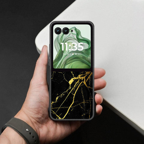 Motorola Razr Plus 2024 Cover - Black Marble Series - HQ Premium Shine Durable Shatterproof Case
