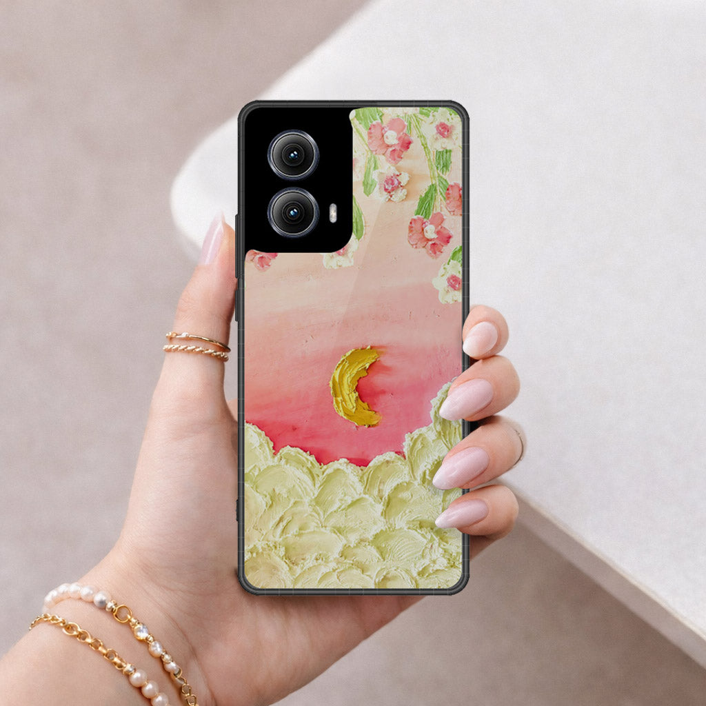 Motorola Edge (2024) Cover - Floral Series - Design 7 - Pink & Yellow - HQ Premium Shine Durable Shatterproof Case