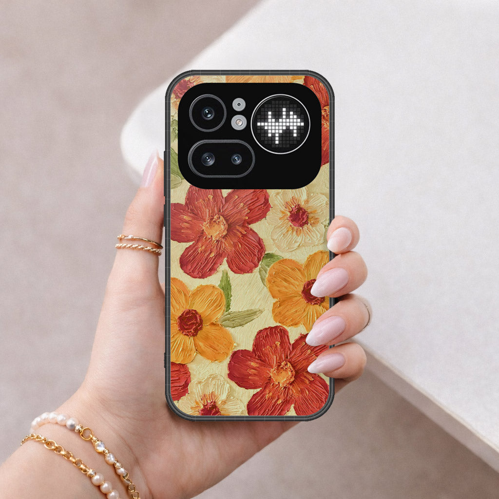 Nothing Phone (4a) Pro Cover - Floral Series - Design 6 - Red & Orange - HQ Ultra Shine Premium Infinity Glass Soft Silicon Borders Case