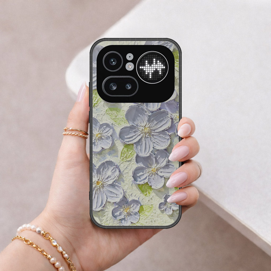 Nothing Phone (4a) Pro Cover - Floral Series - Design 12 - Grey & Green - HQ Ultra Shine Premium Infinity Glass Soft Silicon Borders Case