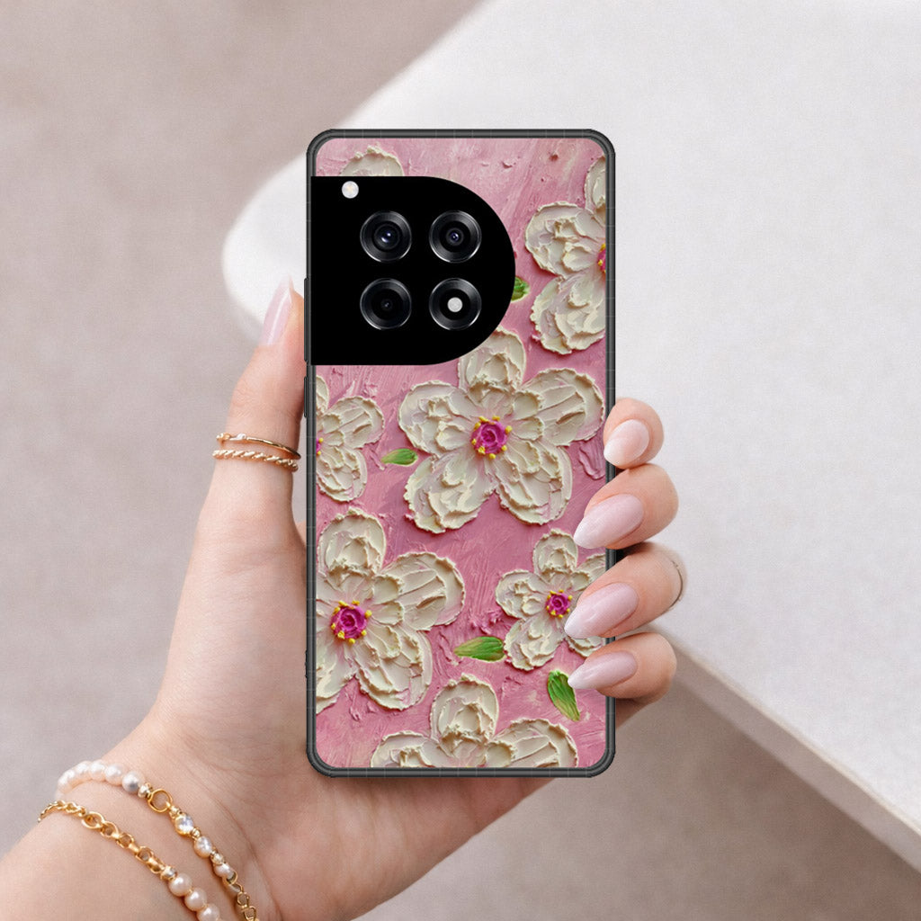 OnePlus 12R Cover - Floral Series - Design 5 - Pink & White - HQ Premium Shine Durable Shatterproof Case