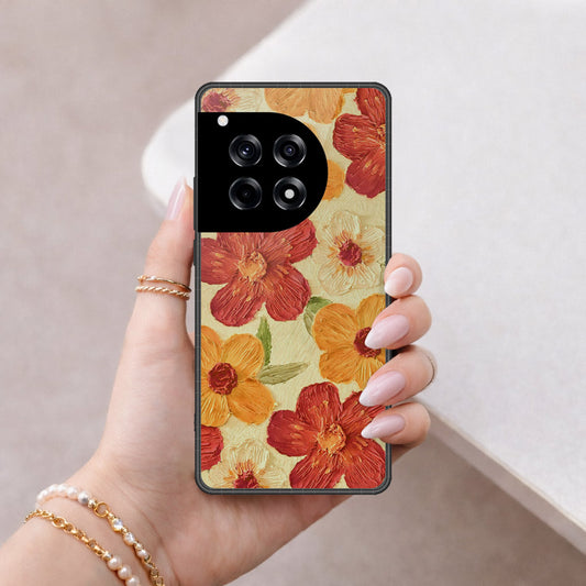 OnePlus 12R Cover - Floral Series - Design 6 - Red & Orange - HQ Premium Shine Durable Shatterproof Case