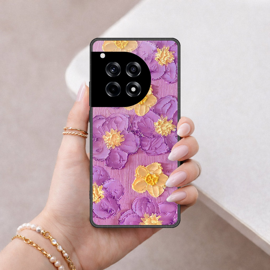 OnePlus 12R Cover - Floral Series - Design 8 - Purple & Yellow - HQ Premium Shine Durable Shatterproof Case