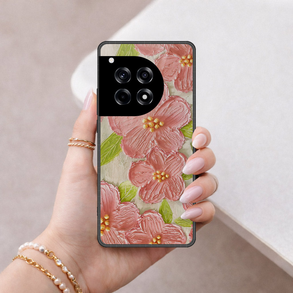 OnePlus Ace 3 Cover - Floral Series - Design 9 - Pink & Green - HQ Premium Shine Durable Shatterproof Case