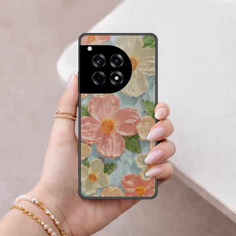 OnePlus 12R Cover - Floral Series - Design 16 - Cyan & Pink - HQ Premium Shine Durable Shatterproof Case