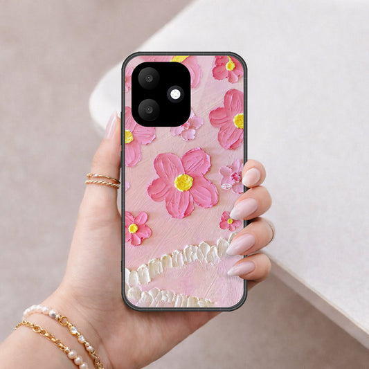 Oppo A6c Cover - Floral Series - Design 2 - Pink - HQ Ultra Shine Premium Infinity Glass Soft Silicon Borders Case