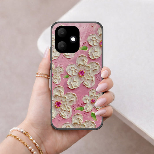 Oppo A6c Cover - Floral Series - Design 5 - Pink & White - HQ Ultra Shine Premium Infinity Glass Soft Silicon Borders Case