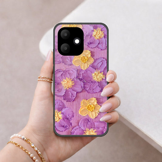 Oppo A6c Cover - Floral Series - Design 8 - Purple & Yellow - HQ Ultra Shine Premium Infinity Glass Soft Silicon Borders Case