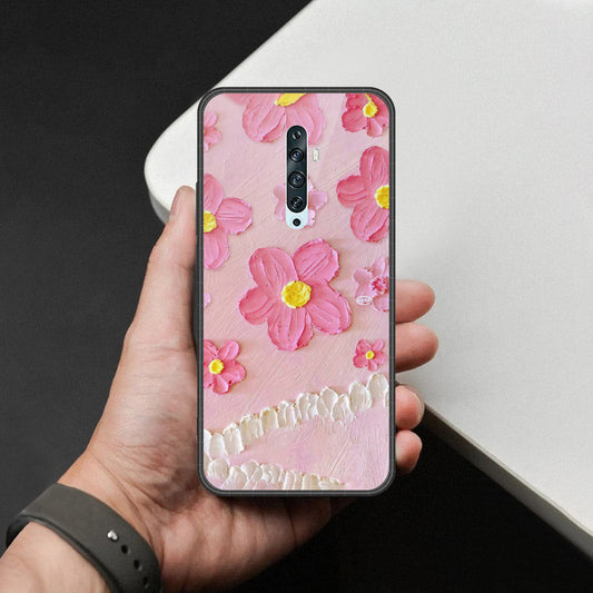 Oppo Reno 2 Cover - Floral Series - Design 2 - Pink - HQ Premium Shine Durable Shatterproof Case