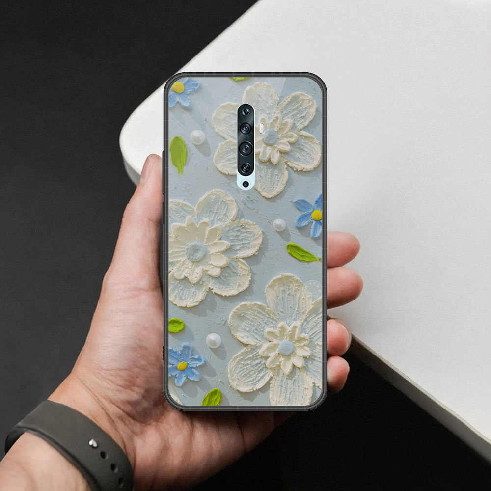 Oppo Reno 2 Cover - Floral Series - Design 3 - Sky Blue - HQ Premium Shine Durable Shatterproof Case