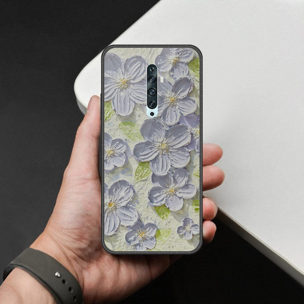 Oppo Reno 2 Cover - Floral Series - Design 12 - Grey & Green - HQ Premium Shine Durable Shatterproof Case