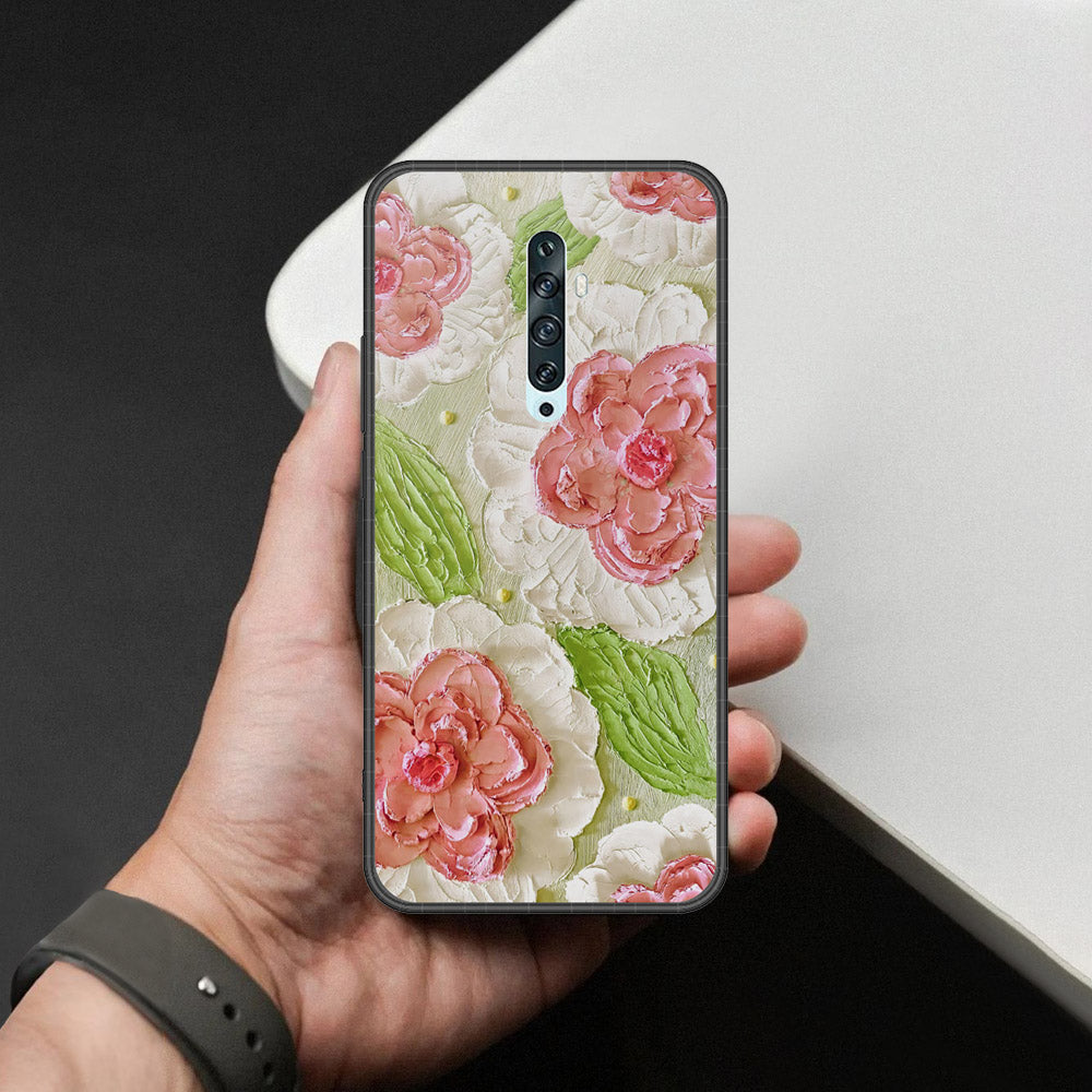 Oppo Reno 2 Cover - Floral Series - Design 13 - Offwhite & Green - HQ Premium Shine Durable Shatterproof Case