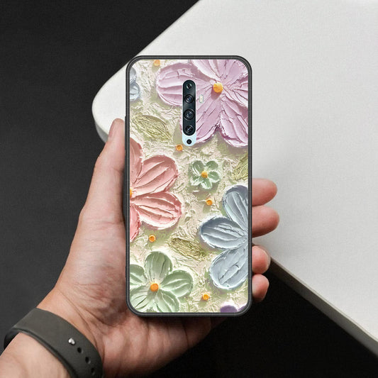 Oppo Reno 2 Cover - Floral Series - Design 15 - Blue & Green - HQ Premium Shine Durable Shatterproof Case